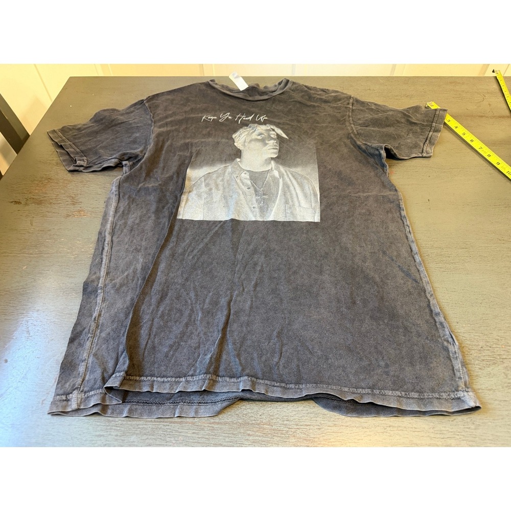 Tupac Shakur Keep Ya Head Up Graphic Tee Shirt Mens Large Mineral Wash Grey 2Pac